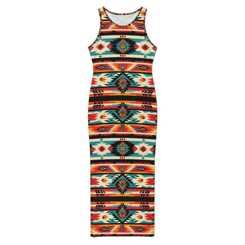 Baha Ranch Santa Fe Sleeveless Bodycon Side Slit Western Maxi Long Dress