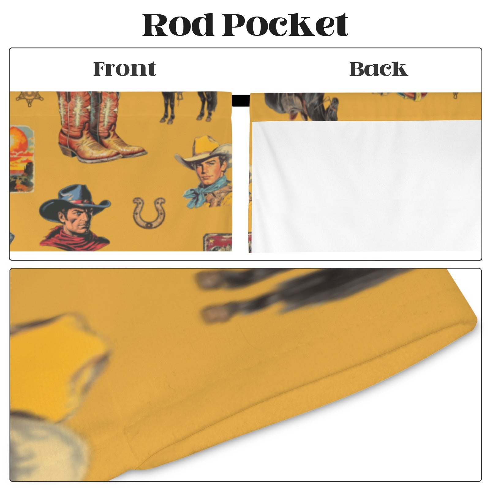 Baha Ranch Vintage Cowboy Collage Western Curtains 52" x 63" Made in America