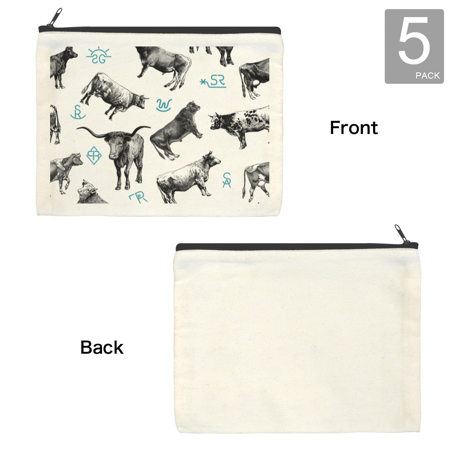 Baha Ranch Cattle Brands Cosmetic Bag Pack of 5 Made in America