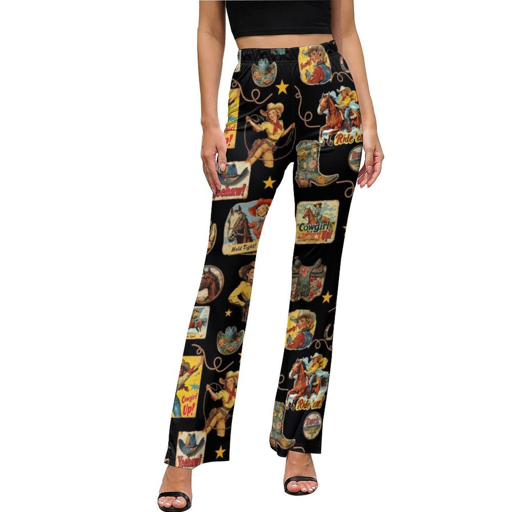 Baha Ranch Vintage Cowgirl Collage Western Flare Pants