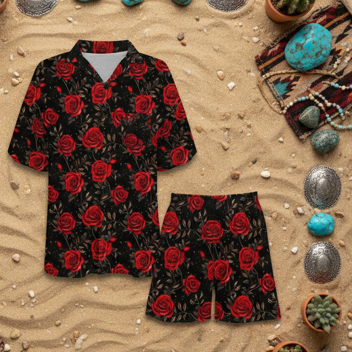 Baha Ranch Red Rose Women's Pajama Set Made in America