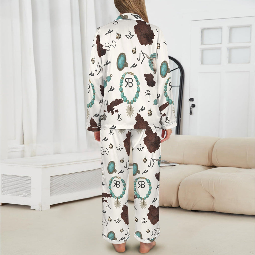 Baha Ranch Brands & Turquoise Cowgirl Christmas Western Cowprint Satin Pajamas