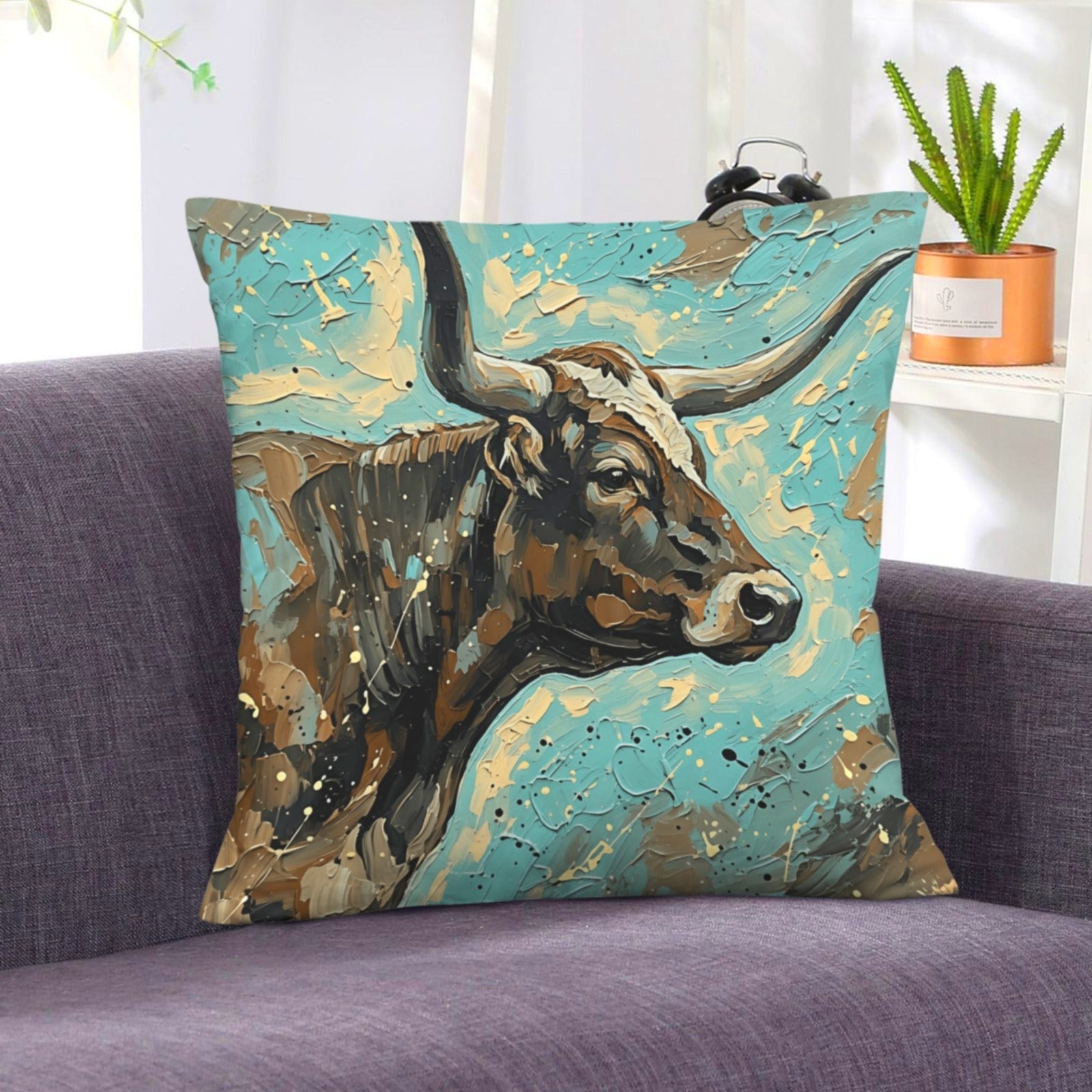 Baha Ranch Painted Longhorn Velvety Soft Pillow Case Made in America