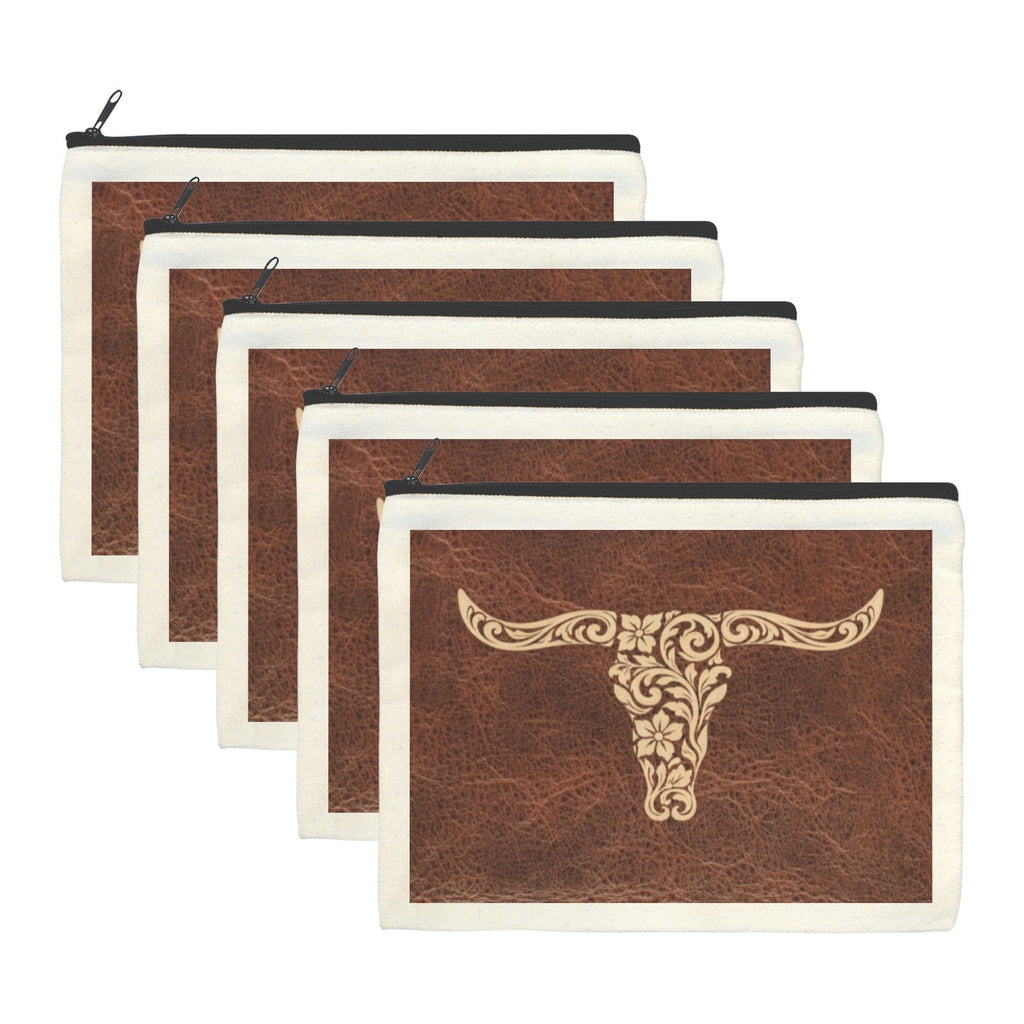 Baha Ranch Tooled Longhorn Set of 5 bags Cosmetic Bag Made in America