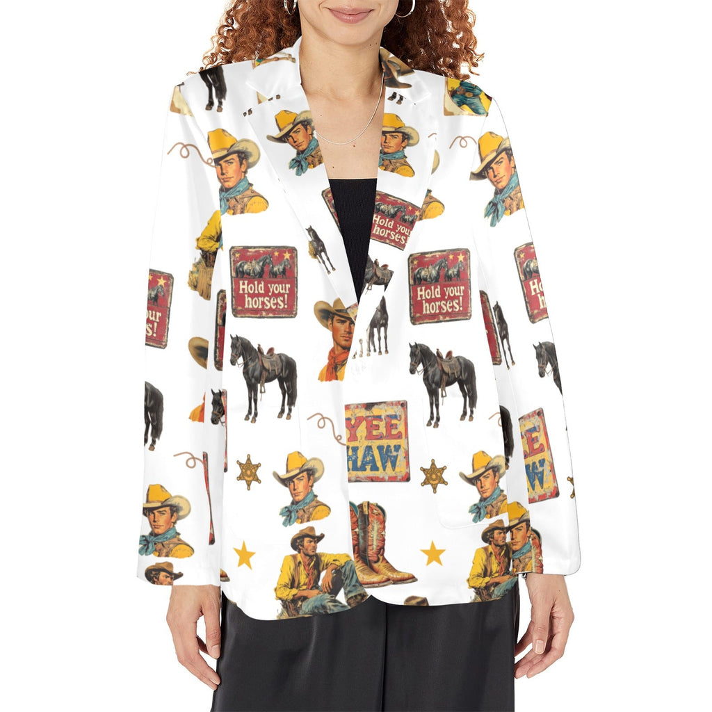 Baha Ranch Vintage Cowboy Collage Western Women's Blazer