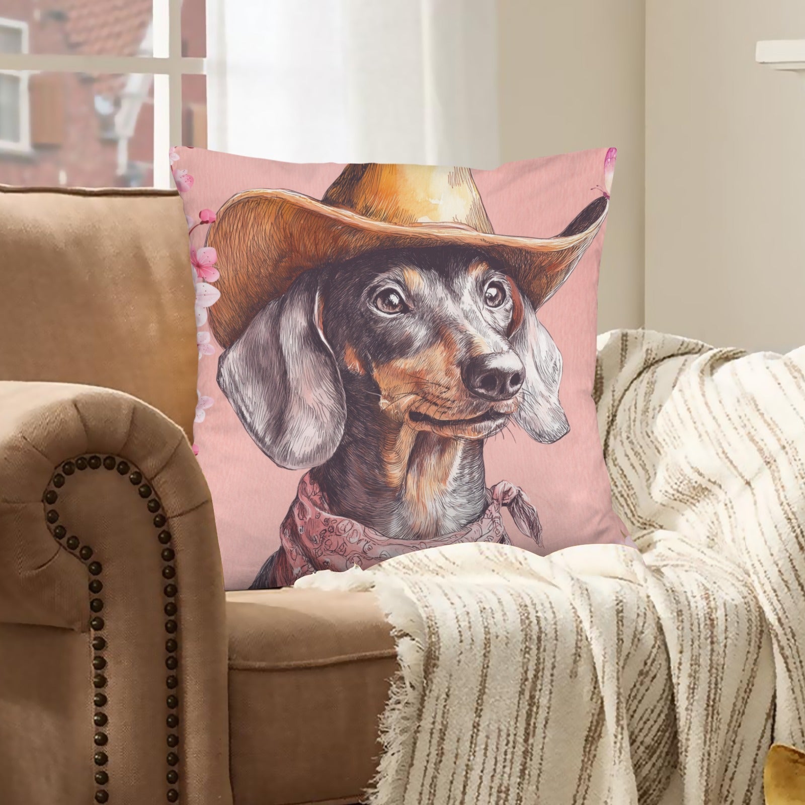 Baha Ranch Cowgirl Dachsund  Velvety Soft Throw Pillow Case Made in America