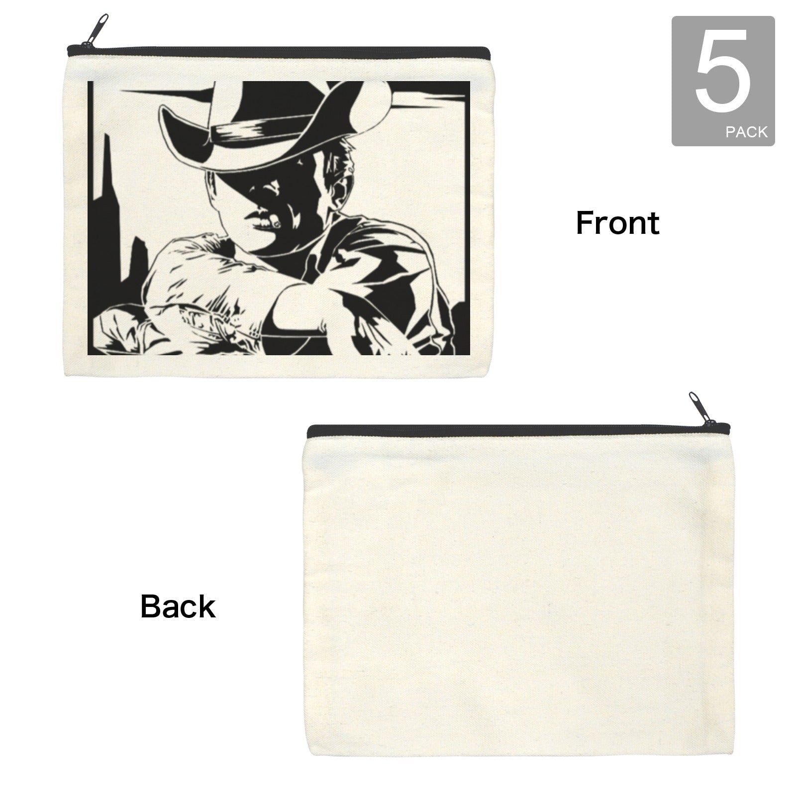 Baha Ranch Black White Cowboy Cosmetic Bag Pack of 5 Made in America