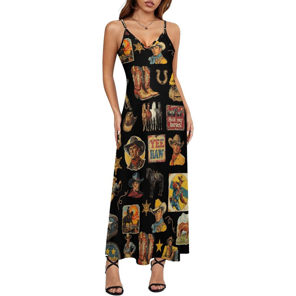 Baha Ranch Vintage Cowboy Collage Western Sun Dress