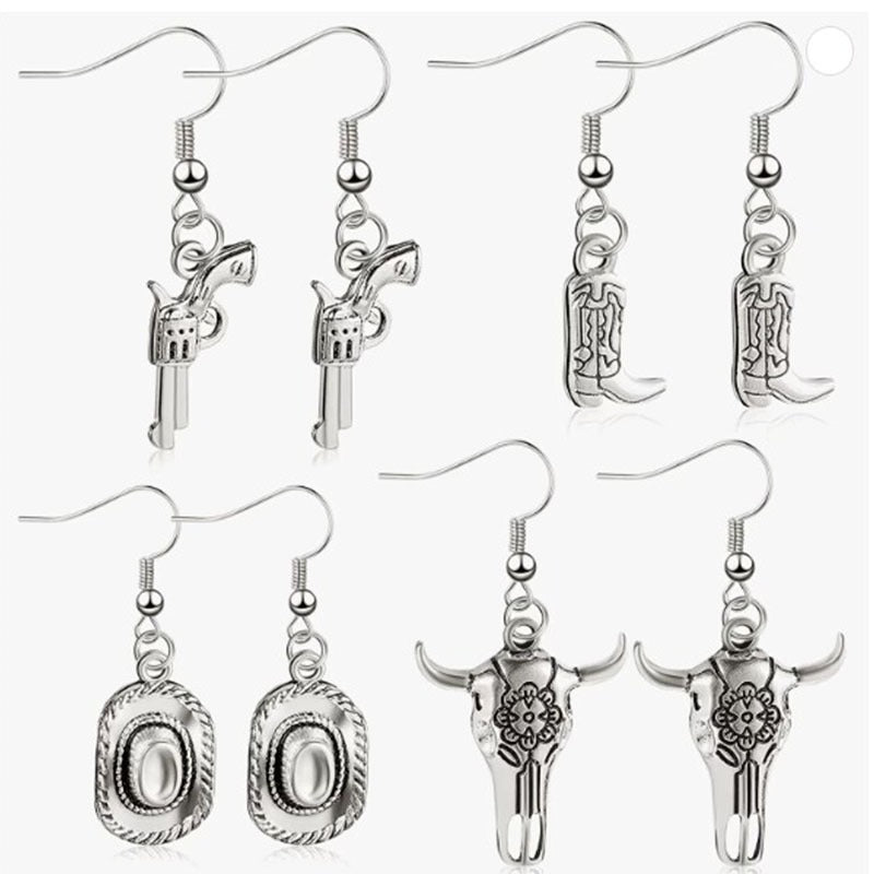 Western Cowboy Earrings, Cow Head Pistol Boots, Horse Hooves, Vintage Alloy Earrings, Ethnic Style