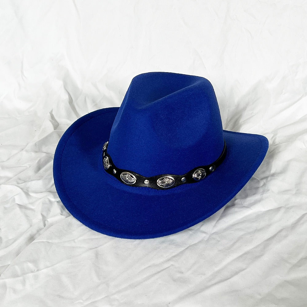 Punk Style Cowboy Top Hat Autumn And Winter Woolen Felt Hat Mens and Womens Jazz Hat British Style Metal Belt Vintage Top Hat