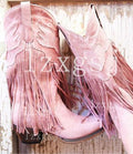 Fashion Women Cowboy Boots Retro Tassel Mid Boots Thick Heel Pointed Toe Western Woman Boots
