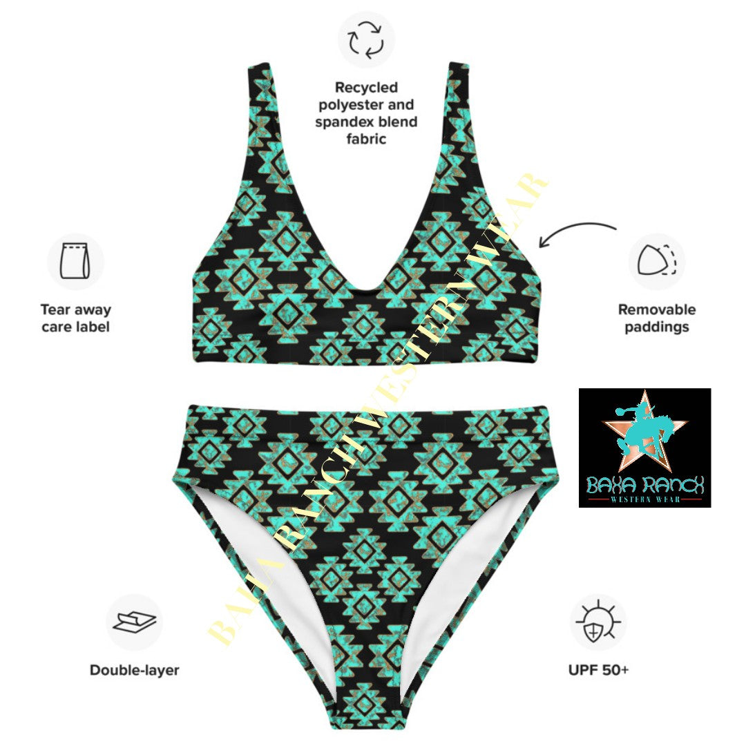 Baha Ranch Yeehaw Turquoise Aztec Bikini