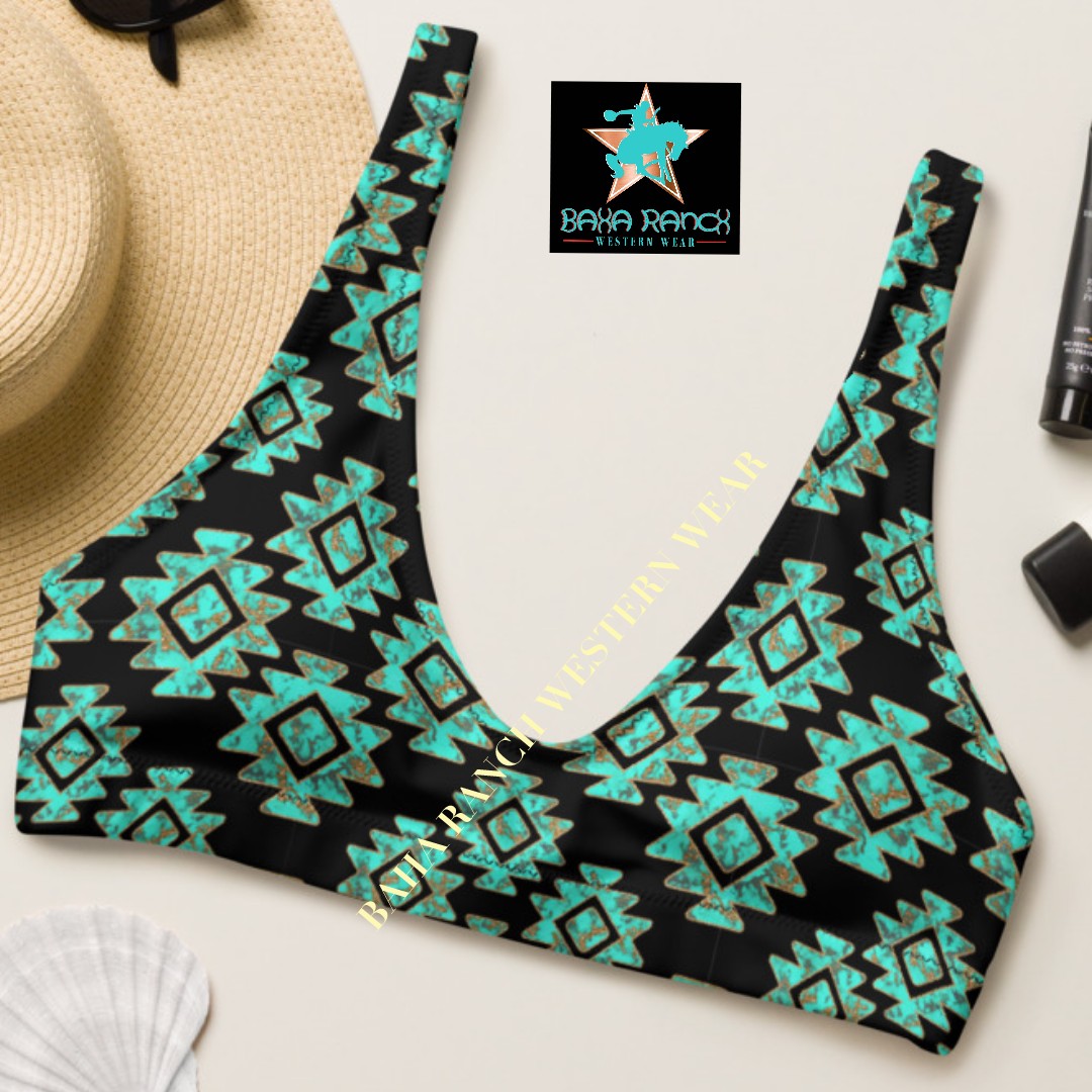 Baha Ranch Yeehaw Turquoise Aztec Bikini Top