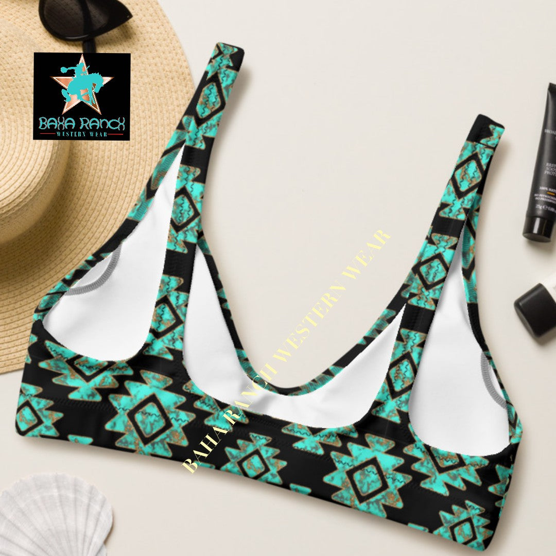 Baha Ranch Yeehaw Turquoise Aztec Bikini Top