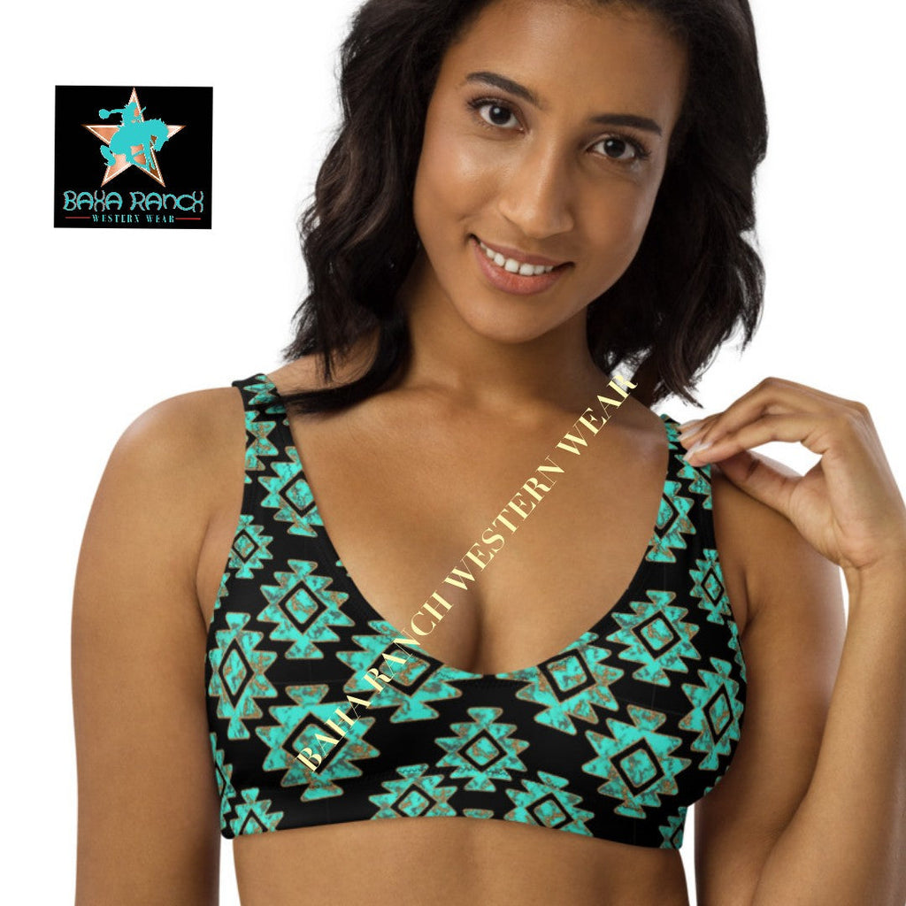 Baha Ranch Yeehaw Turquoise Aztec Bikini Top