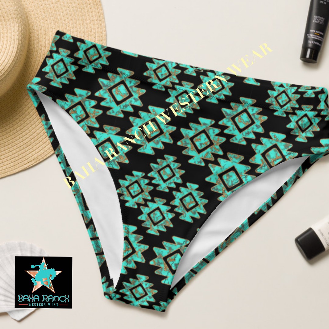 Baha Ranch Yeehaw Turquoise Aztec Bikini Bottom