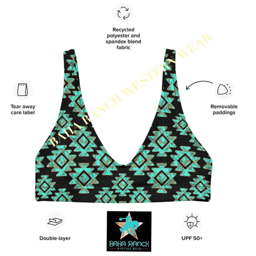 Baha Ranch Yeehaw Turquoise Aztec Bikini Top