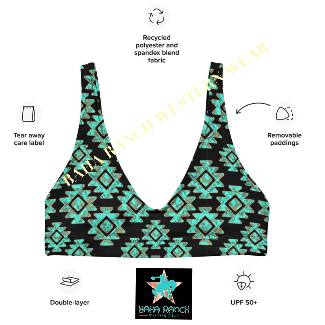 Baha Ranch Yeehaw Turquoise Aztec Bikini Top