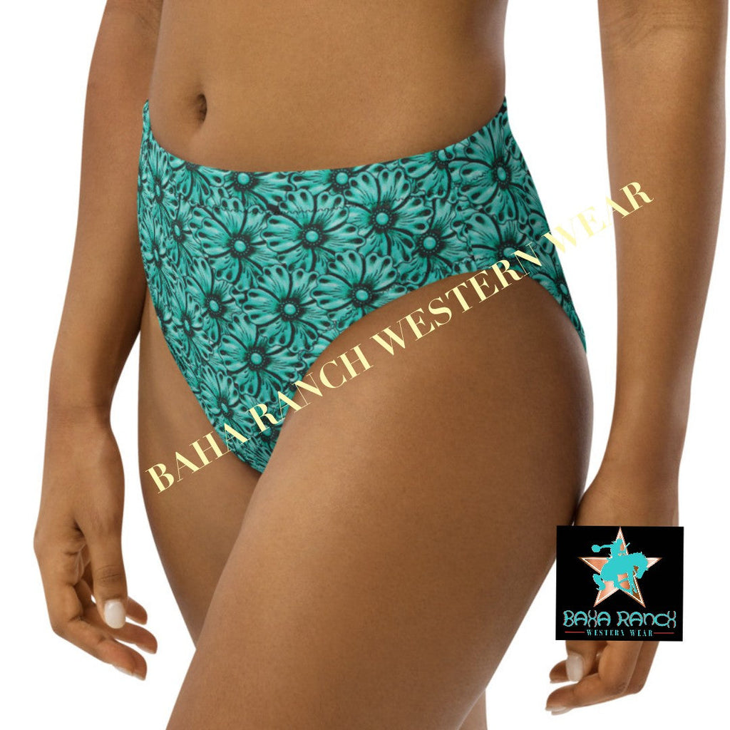 Baha Ranch Yeehaw Turquoise Floral Leather Print Bikini Bottom