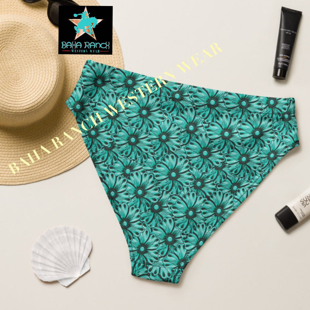 Baha Ranch Yeehaw Turquoise Floral Leather Print Bikini Bottom