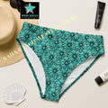 Baha Ranch Yeehaw Turquoise Floral Leather Print Bikini Bottom