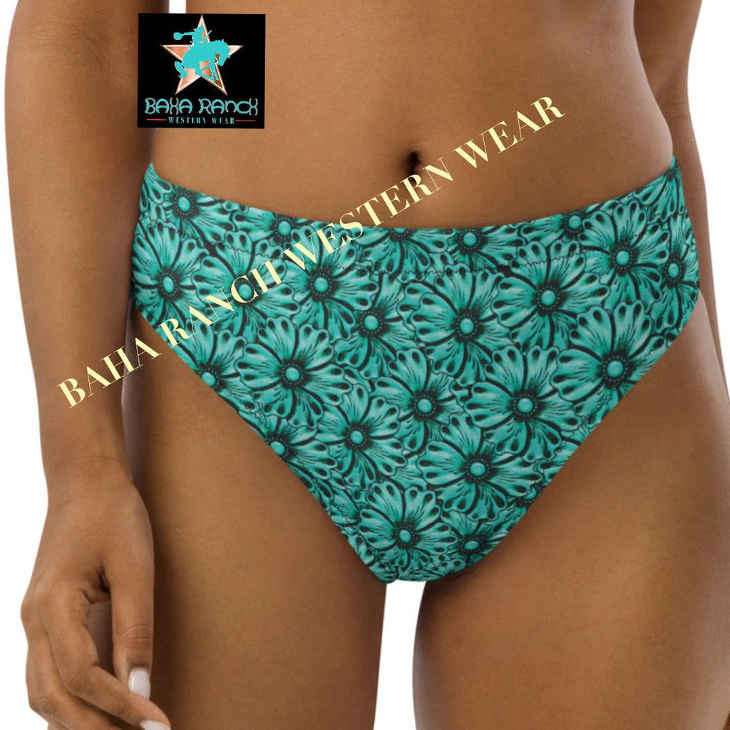 Baha Ranch Yeehaw Turquoise Floral Leather Print Bikini Bottom
