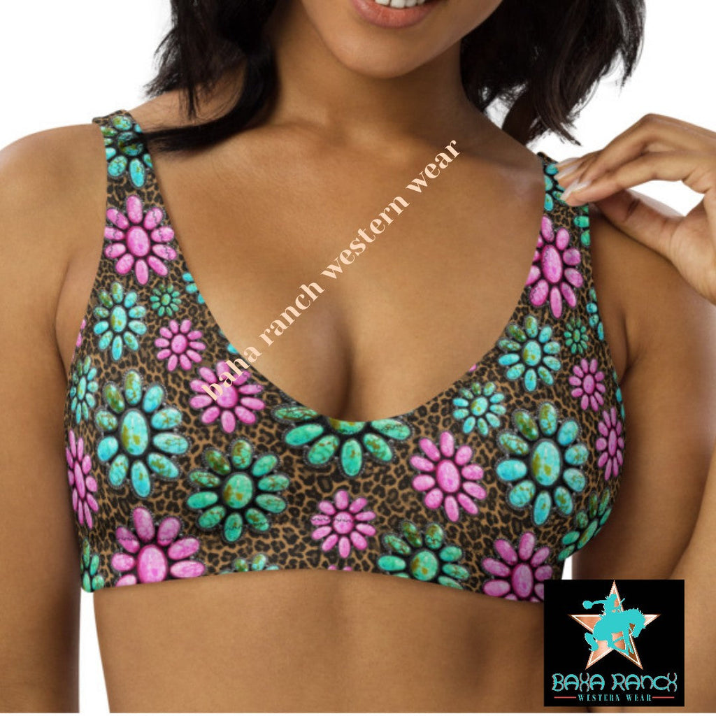 Baha Ranch Yeehaw Pink Turquoise Cowgirl Bikini Top