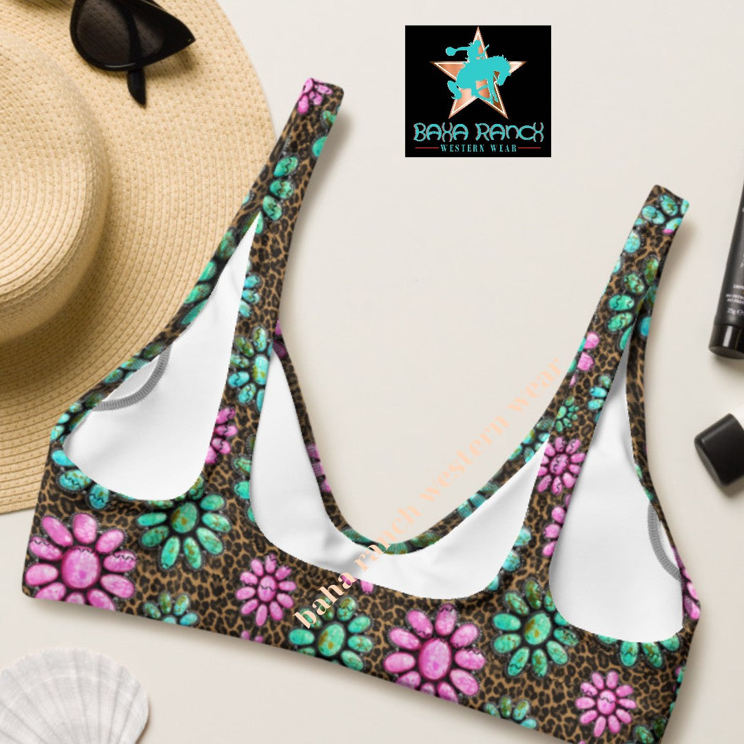 Baha Ranch Yeehaw Pink Turquoise Cowgirl Bikini Top