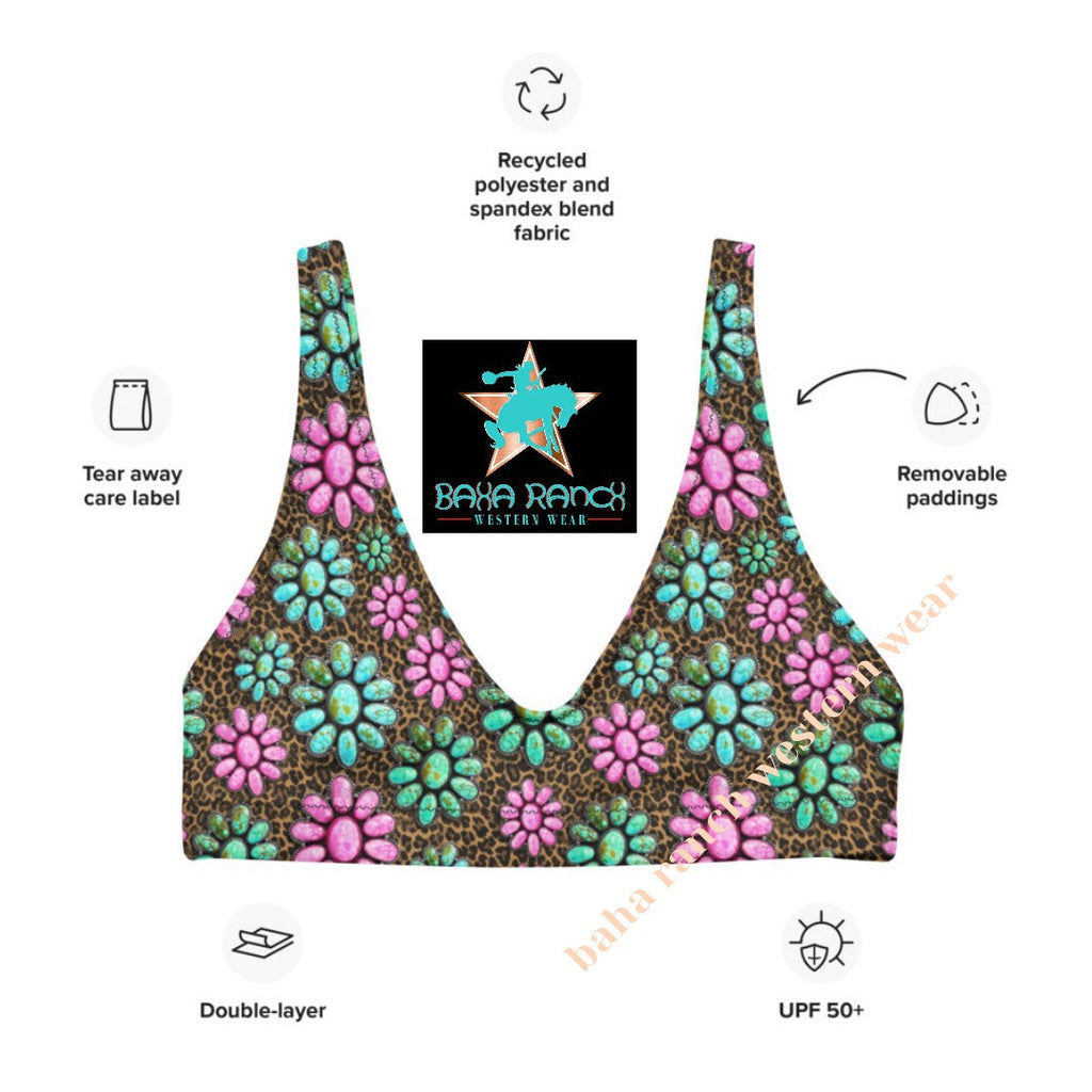 Baha Ranch Yeehaw Pink Turquoise Cowgirl Bikini Top