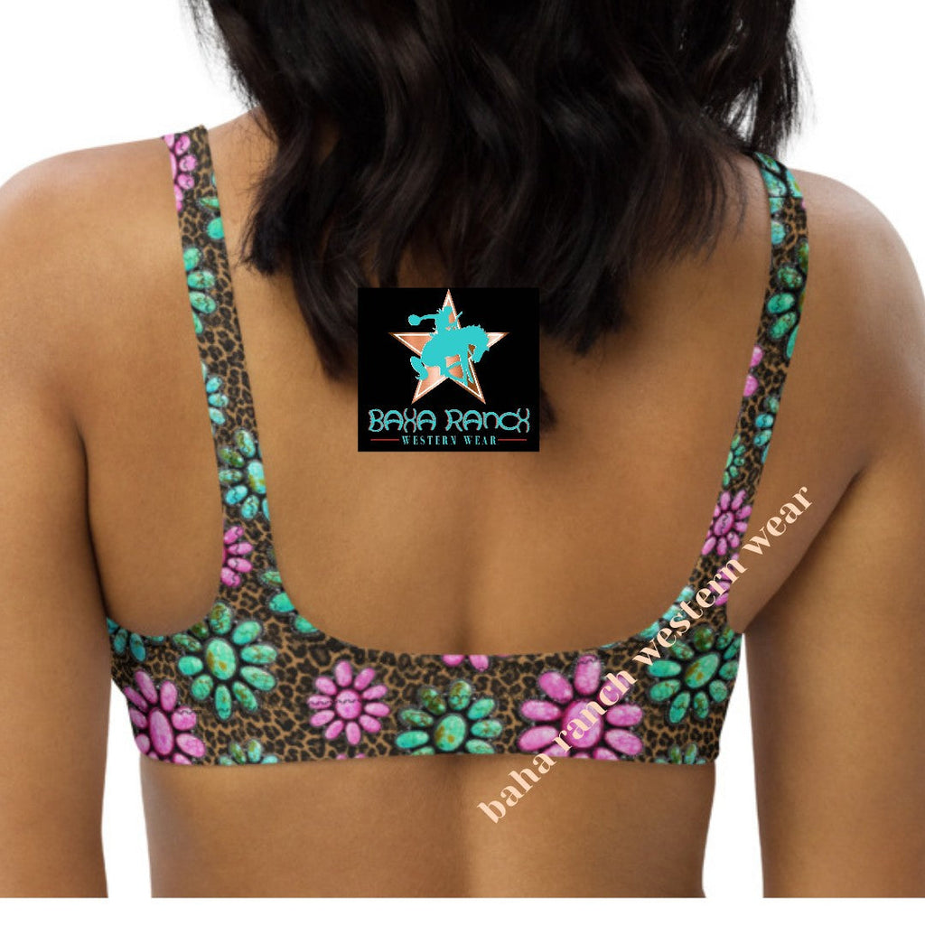 Baha Ranch Yeehaw Pink Turquoise Cowgirl Bikini Top