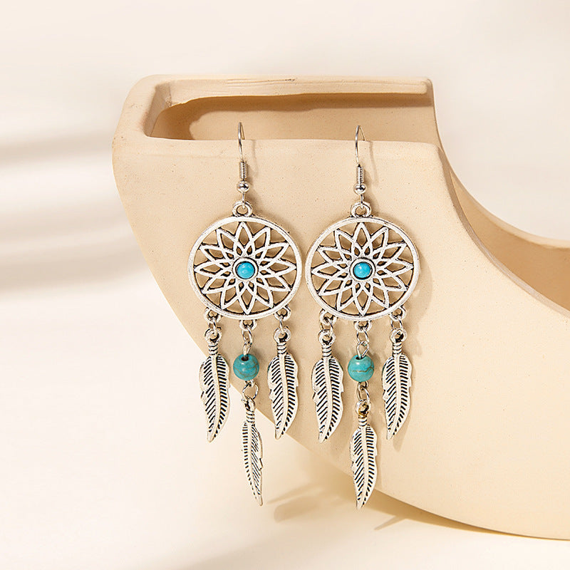 Boho Dream Catcher Feather Tassel Earrings