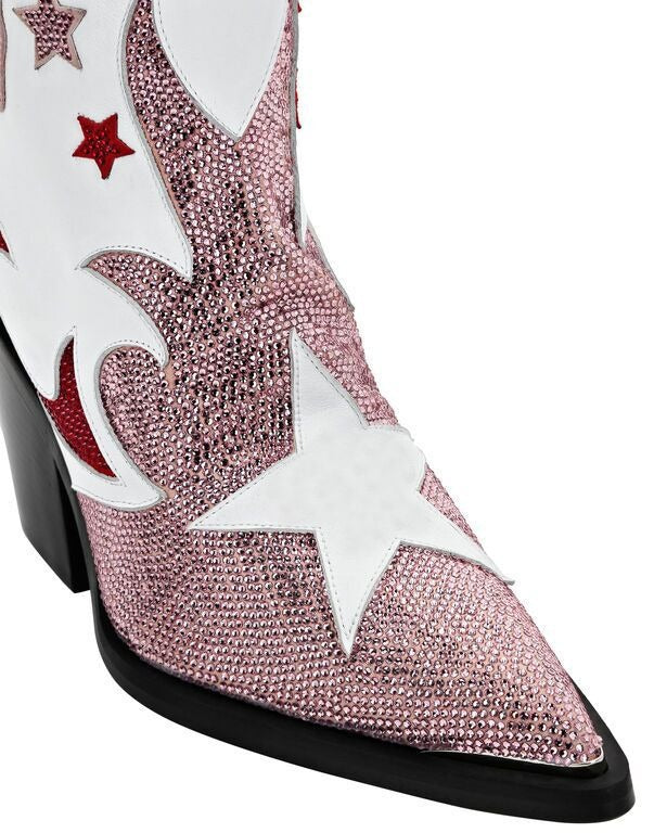 Rhinestone Patchwork Cowboy Boots Women Bling Crystal High Wedge Heel Women Shoes Femme Pointed Toe Slip On Knee High Boots
