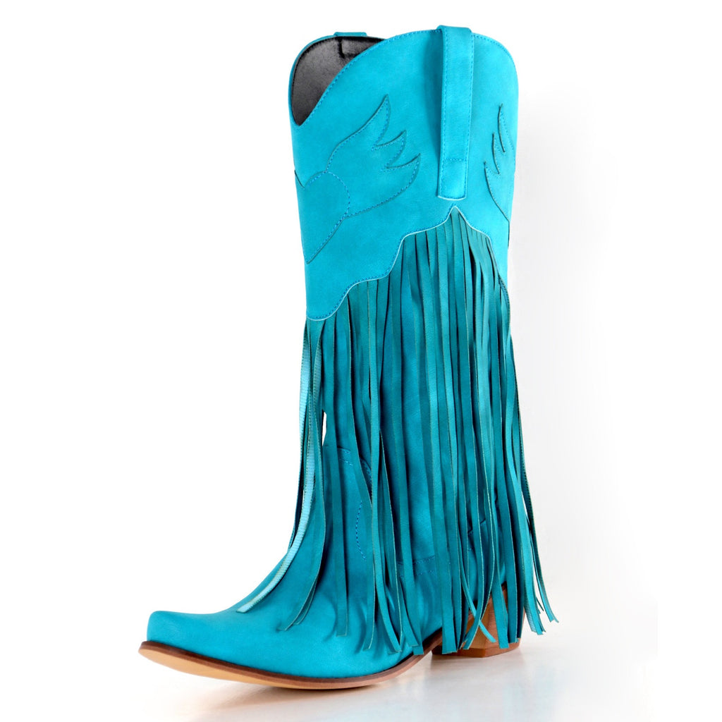Fashion Women Cowboy Boots Retro Tassel Mid Boots Thick Heel Pointed Toe Western Woman Boots