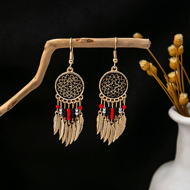 Boho Dream Catcher Feather Tassel Earrings