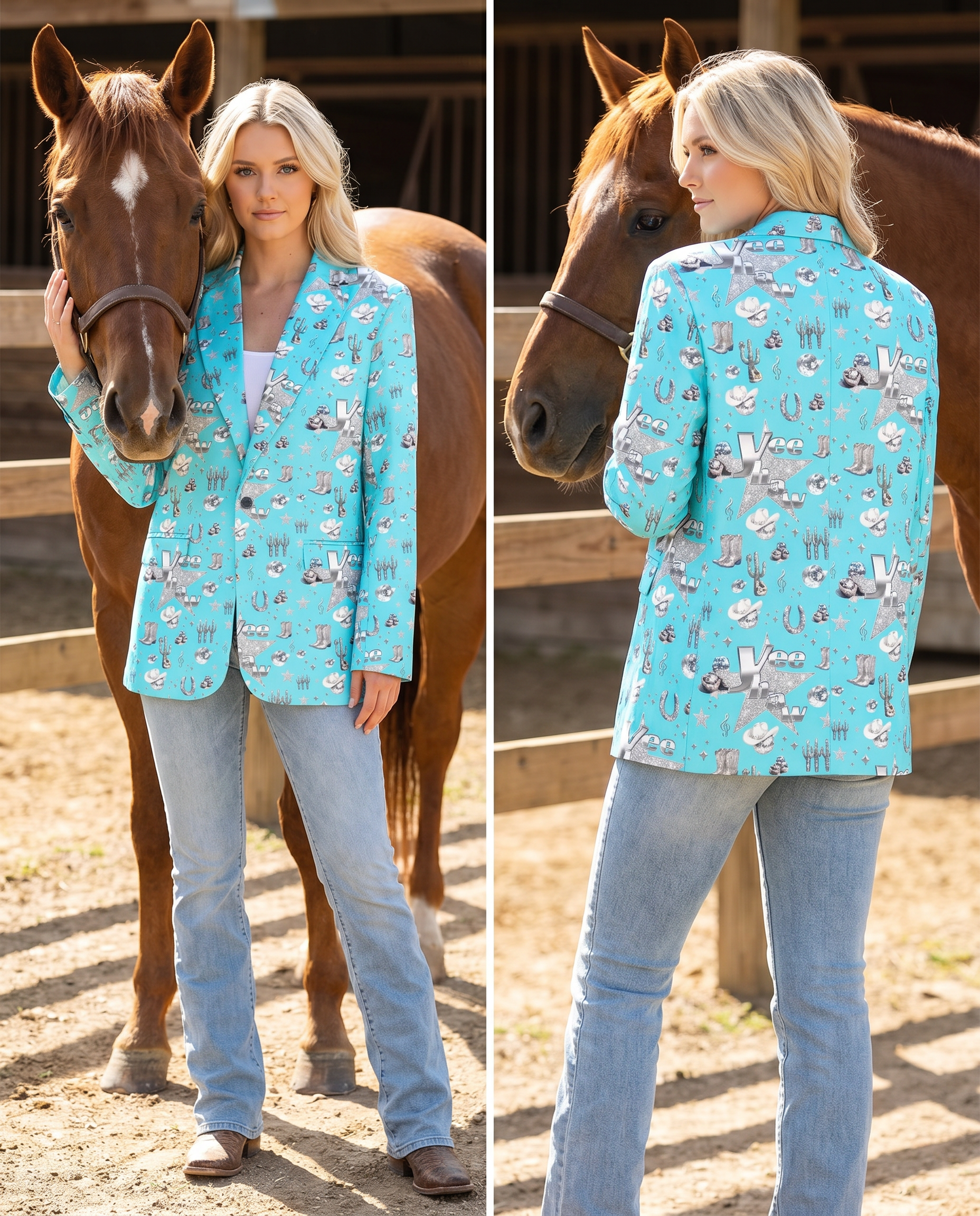Baha Ranch Turquoise YEEHAW Rhinestone Cowgirl Blazer
