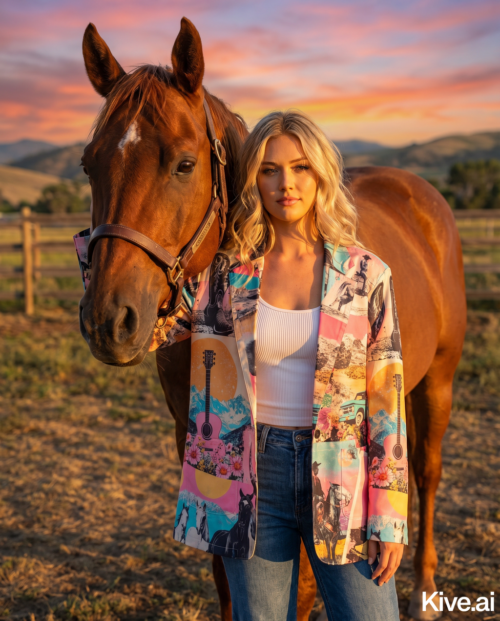 Baha Ranch Retro Pop Western Collage Blazer