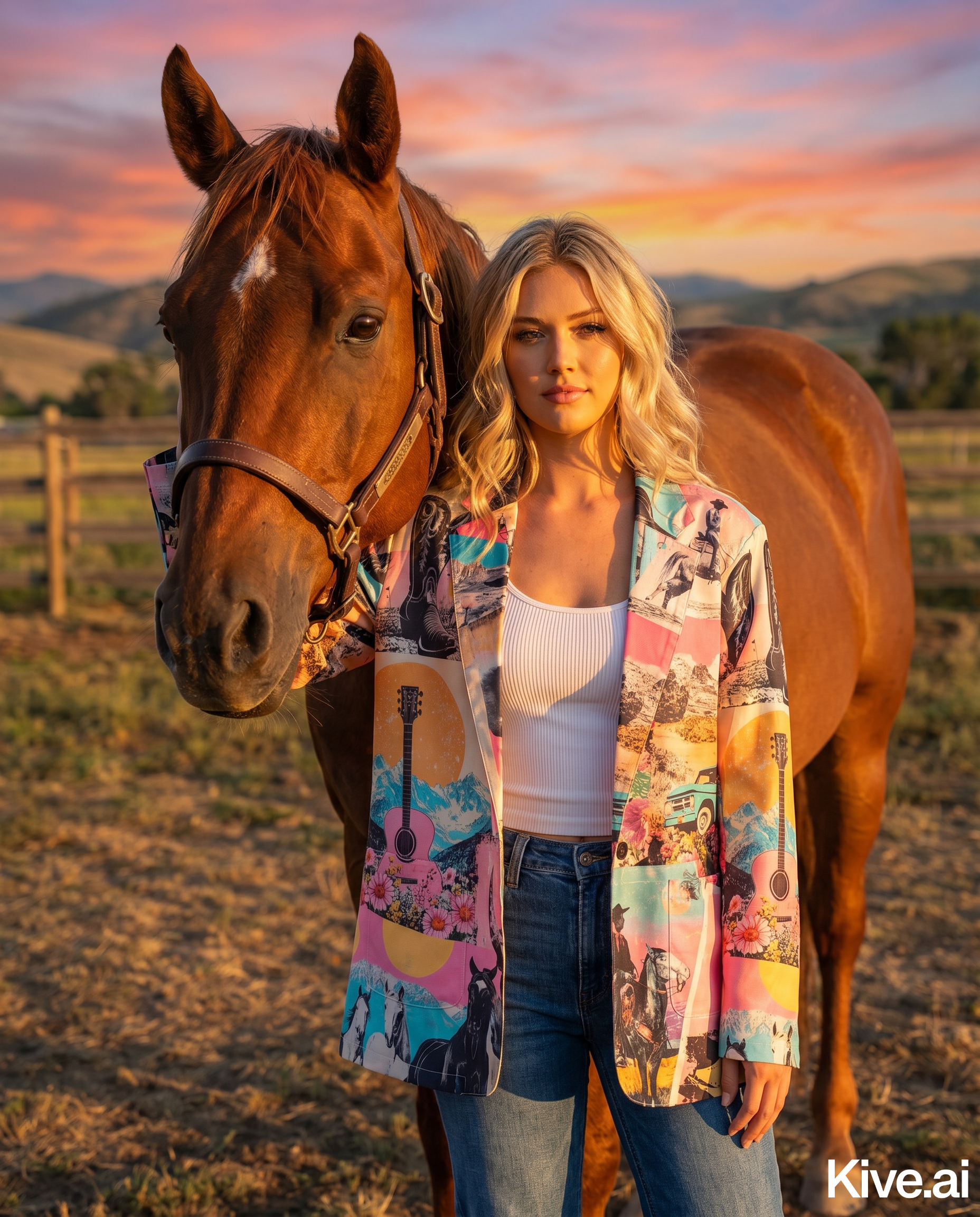 Baha Ranch Retro Pop Western Collage Blazer