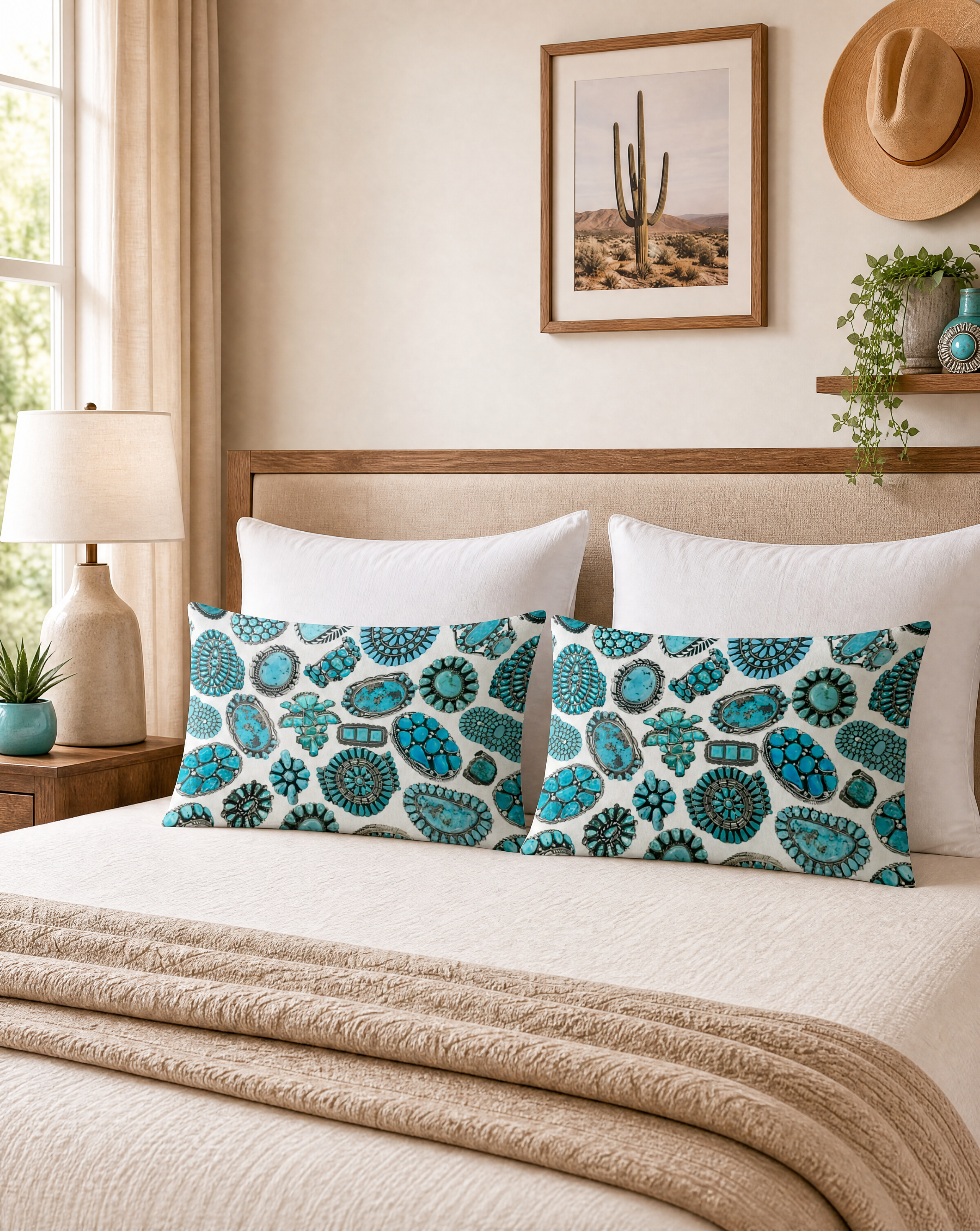 Baha Ranch Turquoise Crazy White Pillowcase Made in America