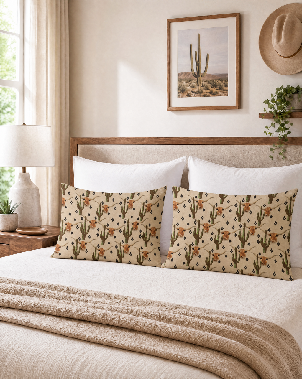 Baha Ranch Cactus Longhorn Pillow Case Made in America