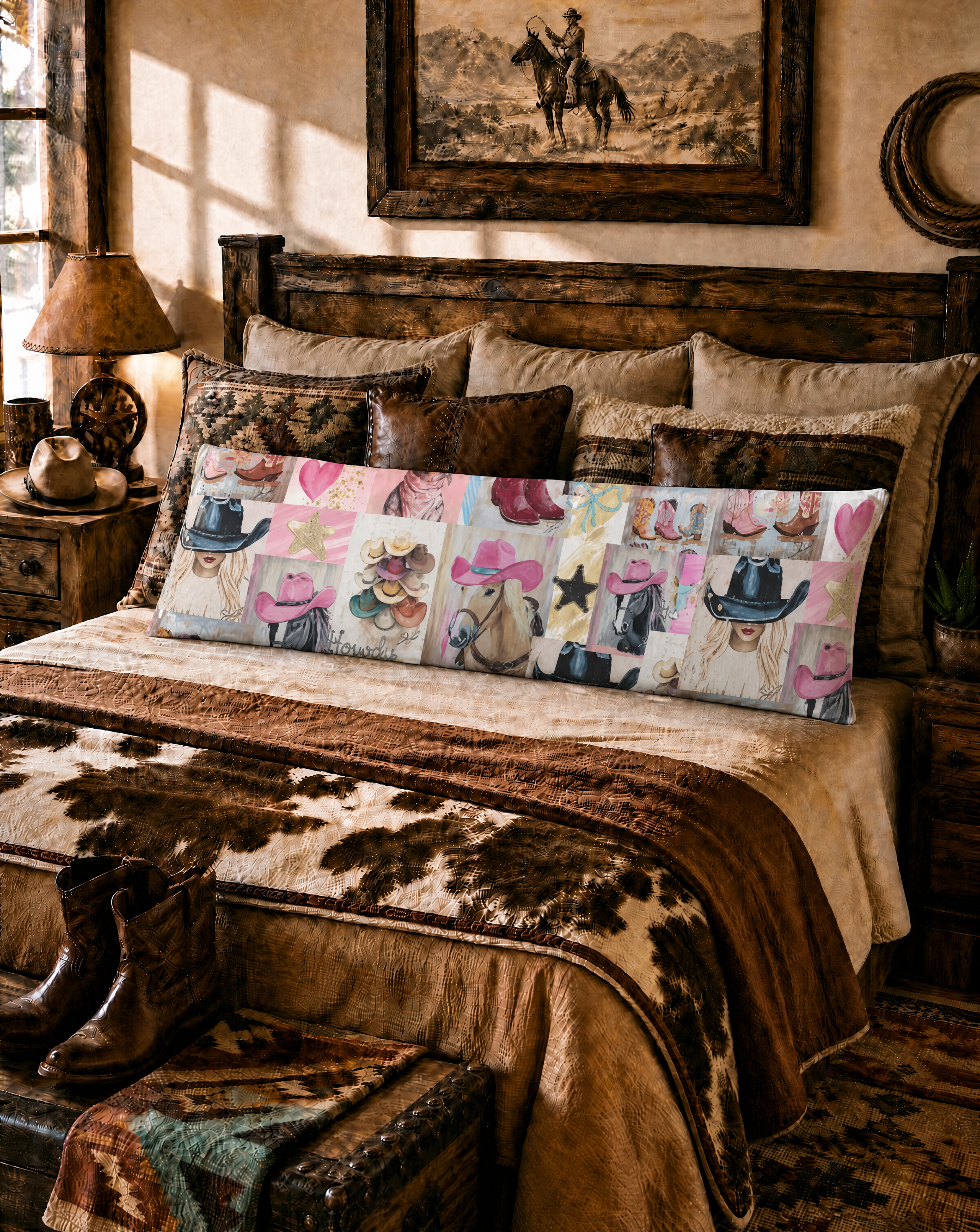 Baha Ranch Painted Cowgirl Western Body Pillow Cover Made in America