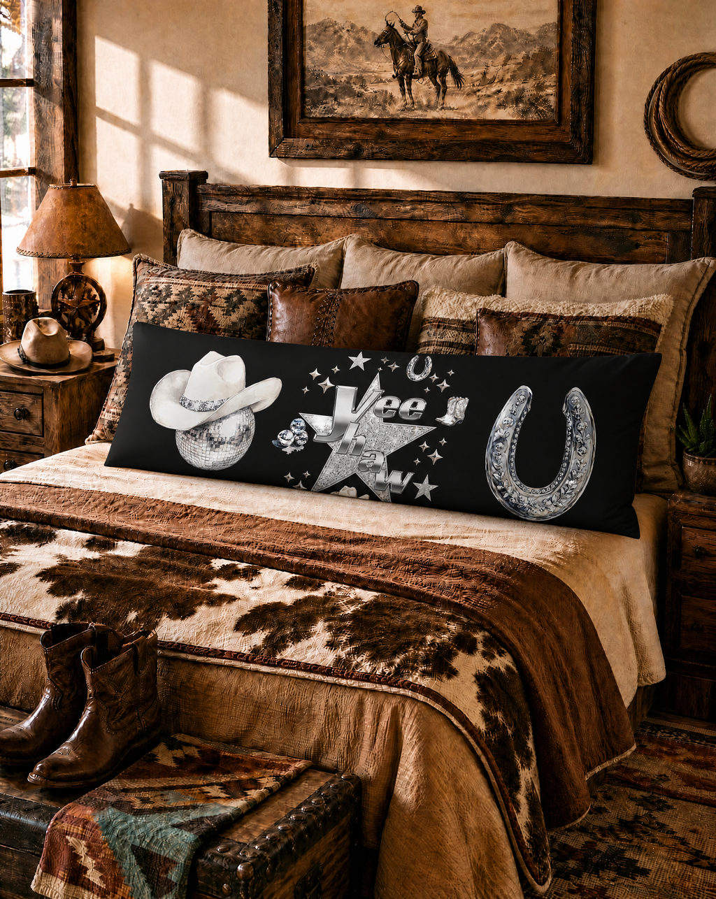 Baha Ranch Yeehaw Rhinestone Cowgirl Body Pillow Cover Made in America