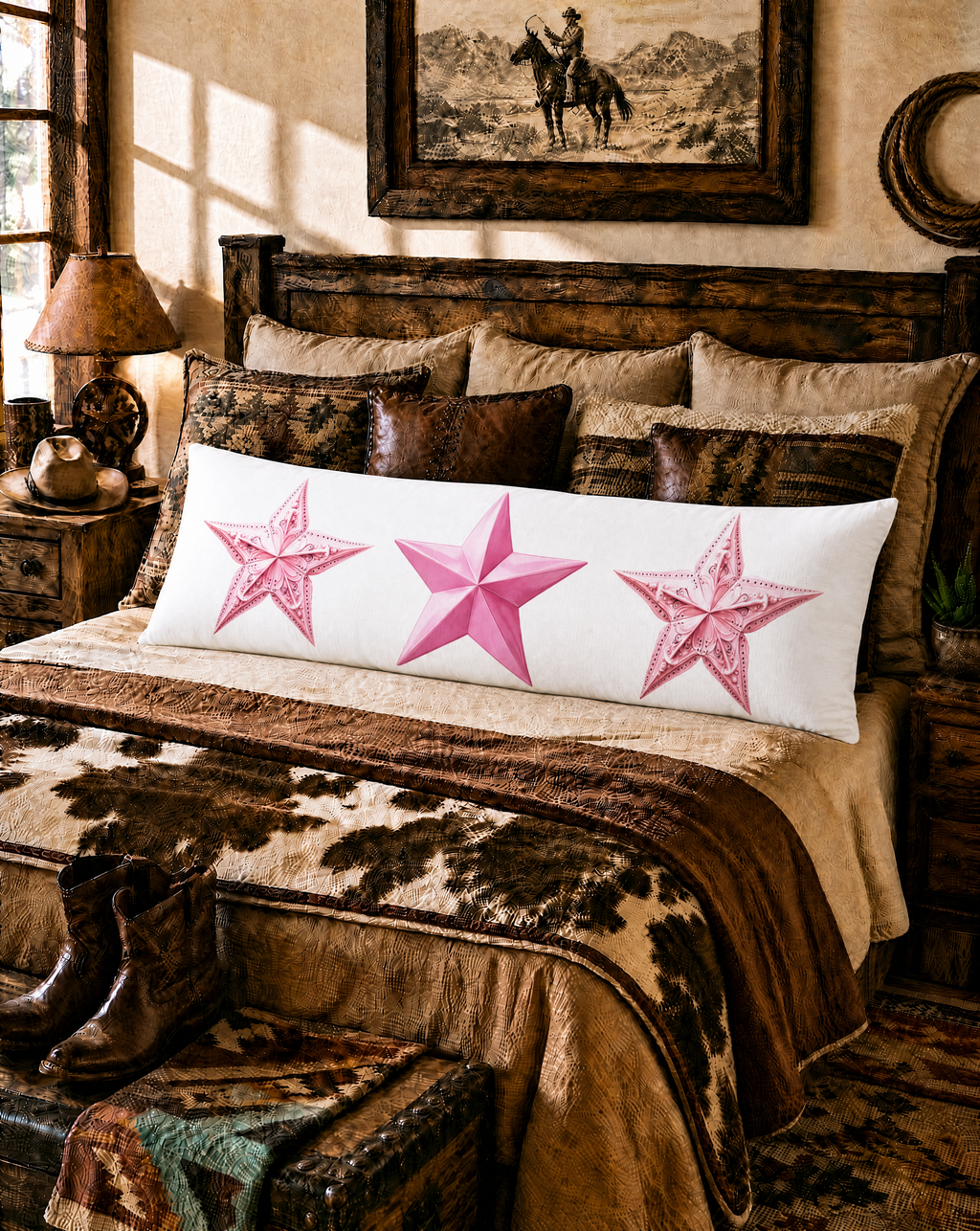 Baha Ranch Pink Cowgirl Stars Body Pillow Cover Made in America