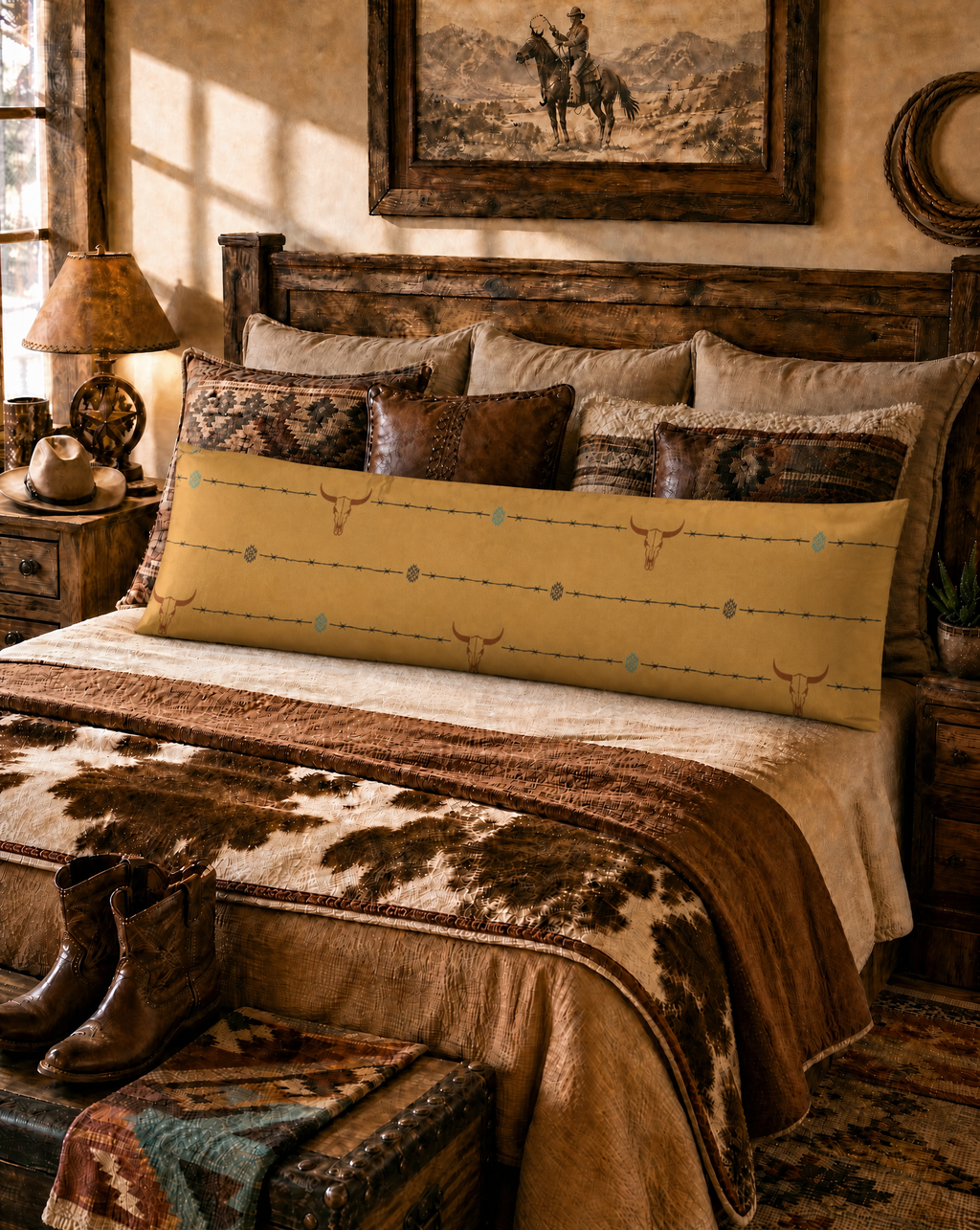 Baha Ranch Barbwire Longhorn Body Pillow Made in America