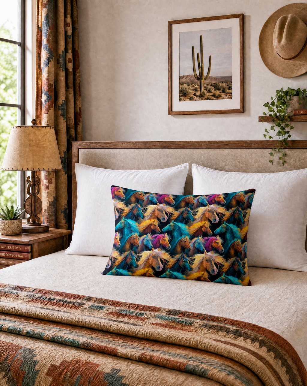 Baha Ranch Colorful Horses Pillowcase Made in America