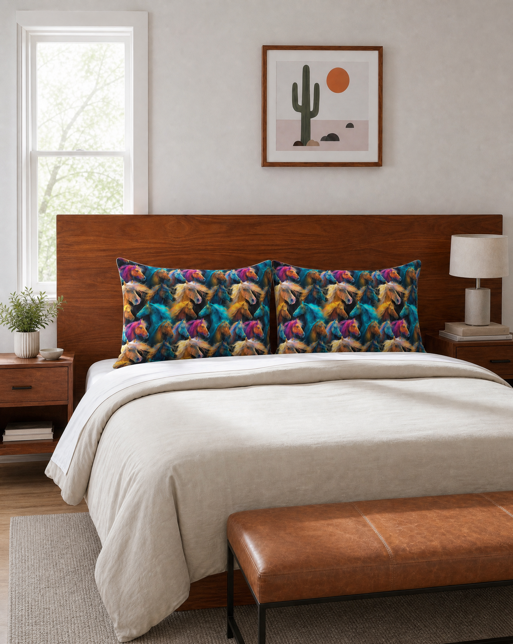 Baha Ranch Colorful Horses Pillowcase Made in America
