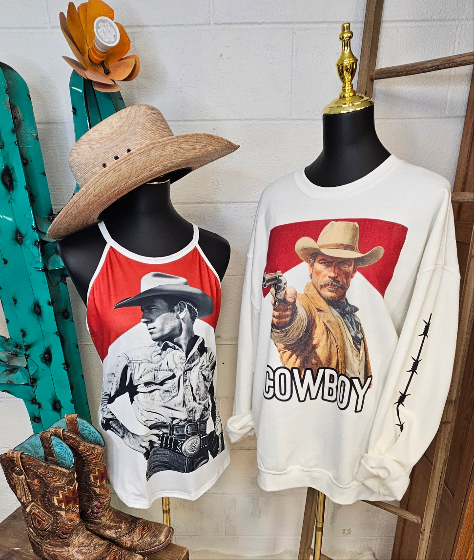Baha Ranch Black White Cowboy Vintage Tank Top