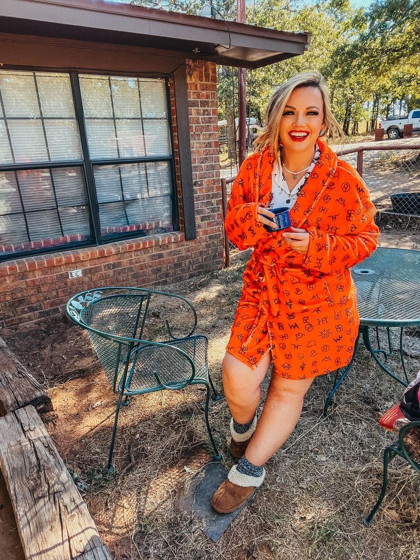Baha Ranch Rust Cattle Brands Women's Western Bath Robe
