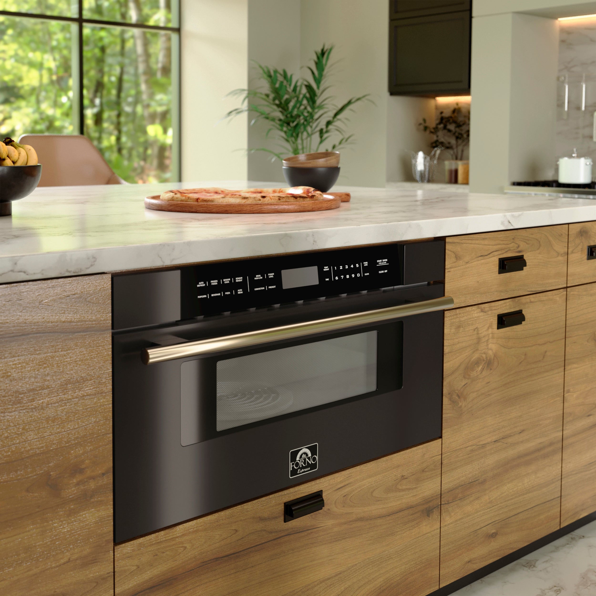 Forno Capoliveri Espresso 30-Inch Microwave Drawer, Black, 1.2 cu.ft, 900 Watts, Built-In, Touch Control LCD Display, Auto-Touch Open/Close, 11 Power Levels, Sensor Cooking