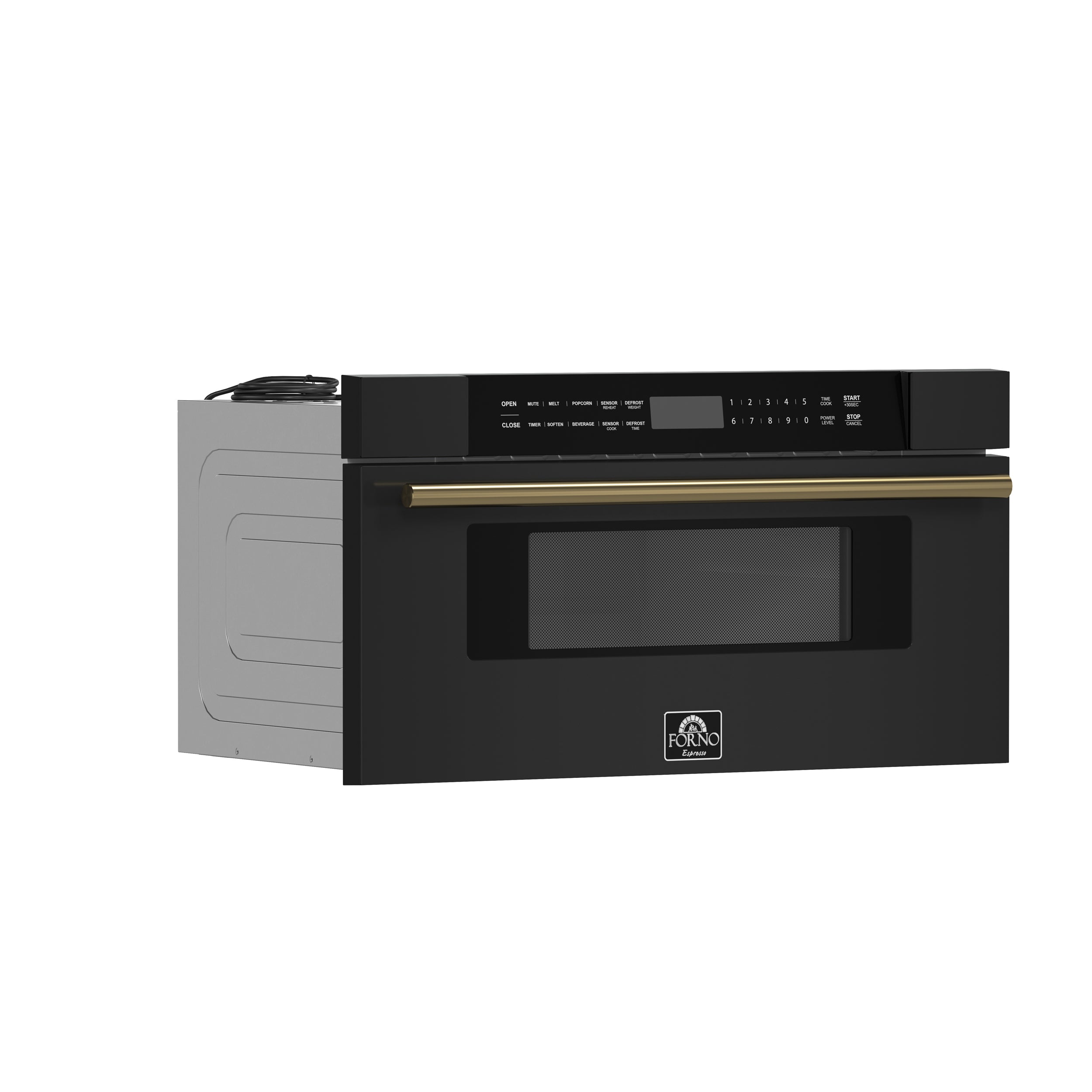 Forno Capoliveri Espresso 30-Inch Microwave Drawer, Black, 1.2 cu.ft, 900 Watts, Built-In, Touch Control LCD Display, Auto-Touch Open/Close, 11 Power Levels, Sensor Cooking