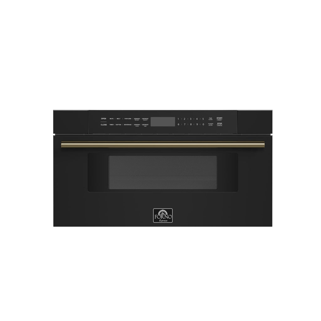Forno Capoliveri Espresso 30-Inch Microwave Drawer, Black, 1.2 cu.ft, 900 Watts, Built-In, Touch Control LCD Display, Auto-Touch Open/Close, 11 Power Levels, Sensor Cooking